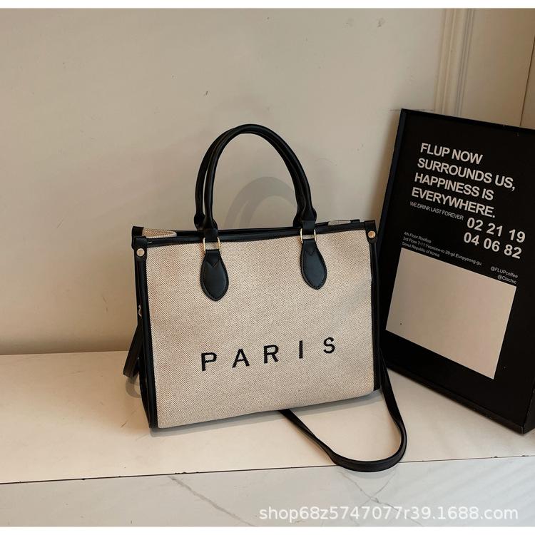 Корейская версия модной контрастной наплечной сумки ins 2025 весна новая сумка-тоут ручная большая вместимость повседневная сумка через плечо