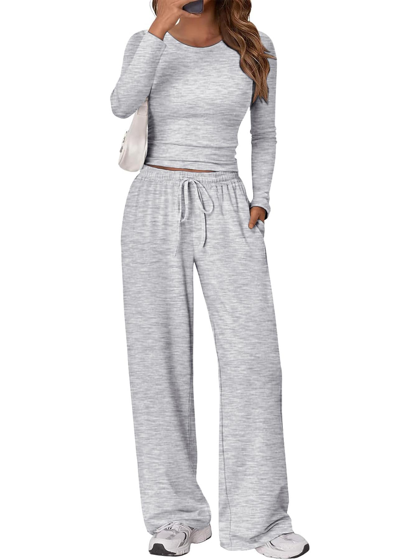 

Fashion Casual Set Sport Yoga Autumn Winter Solid Color Crew Neck Long Sleeve For Women XXL