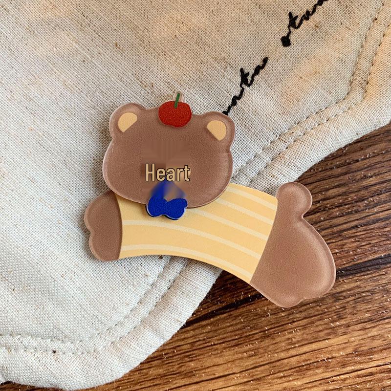 Mädchenhaftes Cartoon Teddybär Acryl Haarspangen Set - Feenhafte Haarnadeln und Pony-Accessoires.
