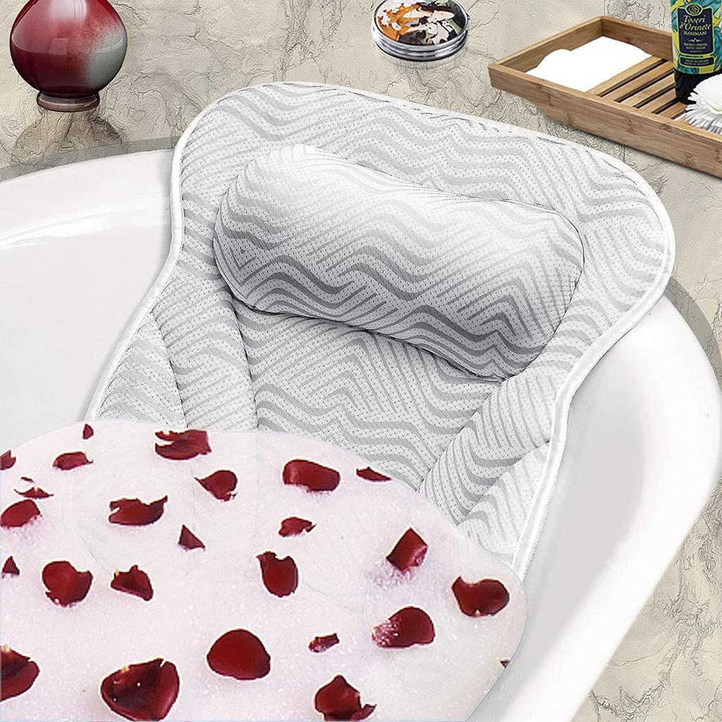 Cuscino Da Bagno Per Tutto Il Corpo 132 Cm – Morbido Con Ventose Antiscivolo, In Rete Sandwich E Polistirene, Ergonomico, Lavabile, Per Vasca E SPA (Blu)