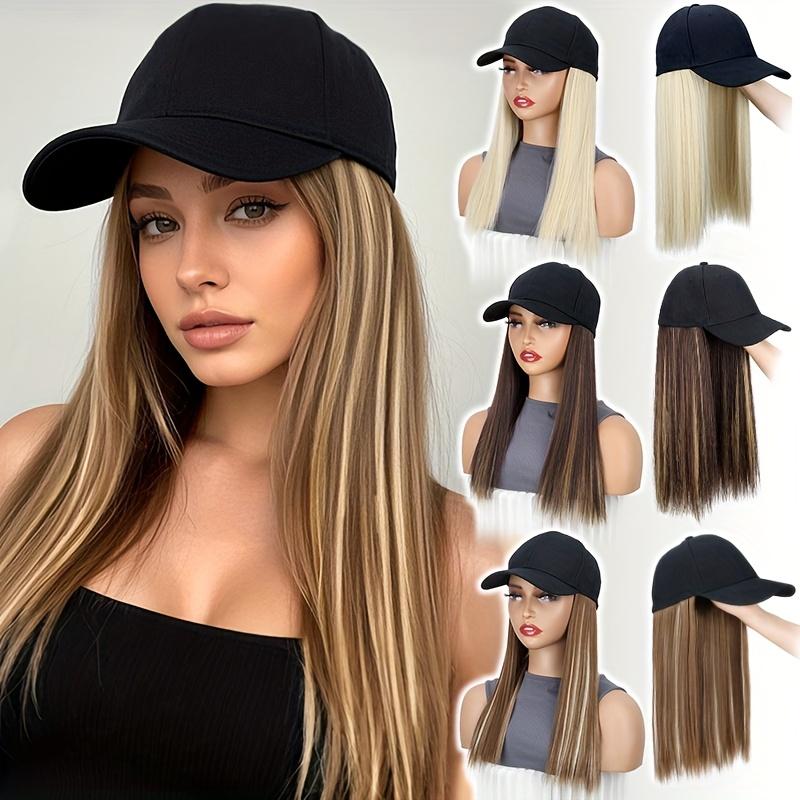 Peluca de Gorra Sintética con Cabello Largo Liso Negro Gorra de Béisbol Extensión de Cabello Elegante Conveniente Diseño Todo en Uno para Mujeres