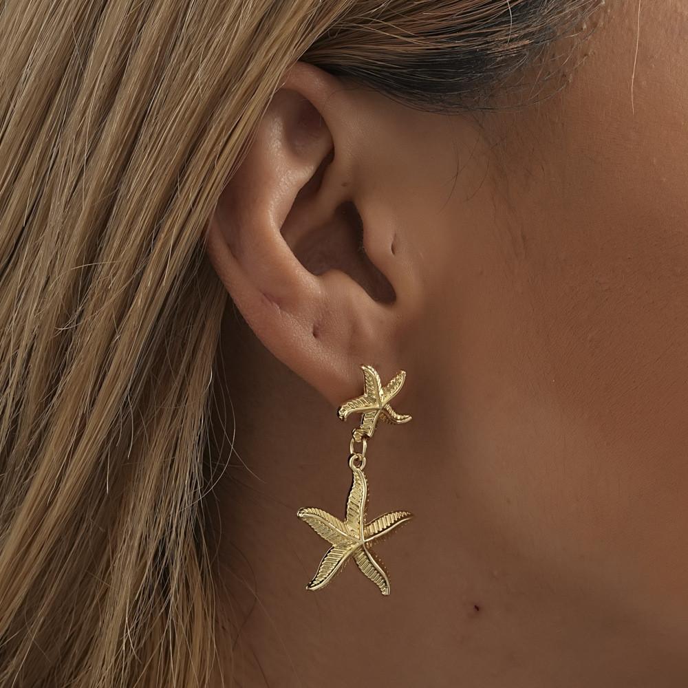 Trendy Gold Plated Starfish Earrings Stylish Gold Alloy Star Shape Earrings For Women For Autumn