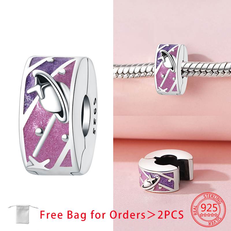 Clip Spacer Charm For Bracelet Clip Lock Stopper Bead Copper Spacer European Openable Sun Moon Star Beads Gift