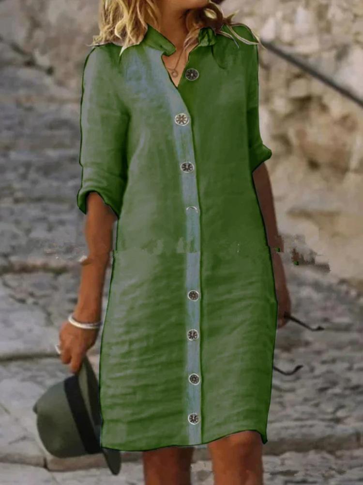 

Однобортное однотонное платье Элегантное платье с коротким рукавом для женской одежды весна-осень 3XL зелёный