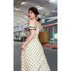 Dmcc Romantic Prelude French-Style Off-Shoulder Polka Dot Strap Dress for Slightly Plump Women, Slimming Plus-Size Summer Dress