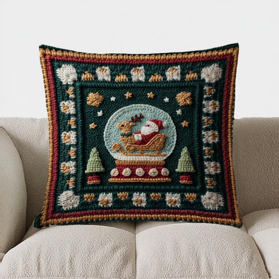 Home Decor Santa Sleigh Snow Globe Christmas Pillow Pattern Cushion Cover Suitable For Sofa Bedroom Car Pillow Cover