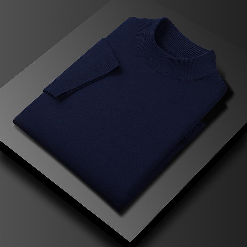 Men's Short-Sleeve Knit Sweater with Half-High Collar - Lightweight Pullover for Middle-Aged and Young Men