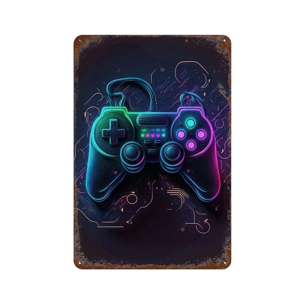 Colourful Punk Style Metal Tin Signs Game Controller Wall Art Poster Metal Signs Prints Gaming Aesthetics Picture for Living