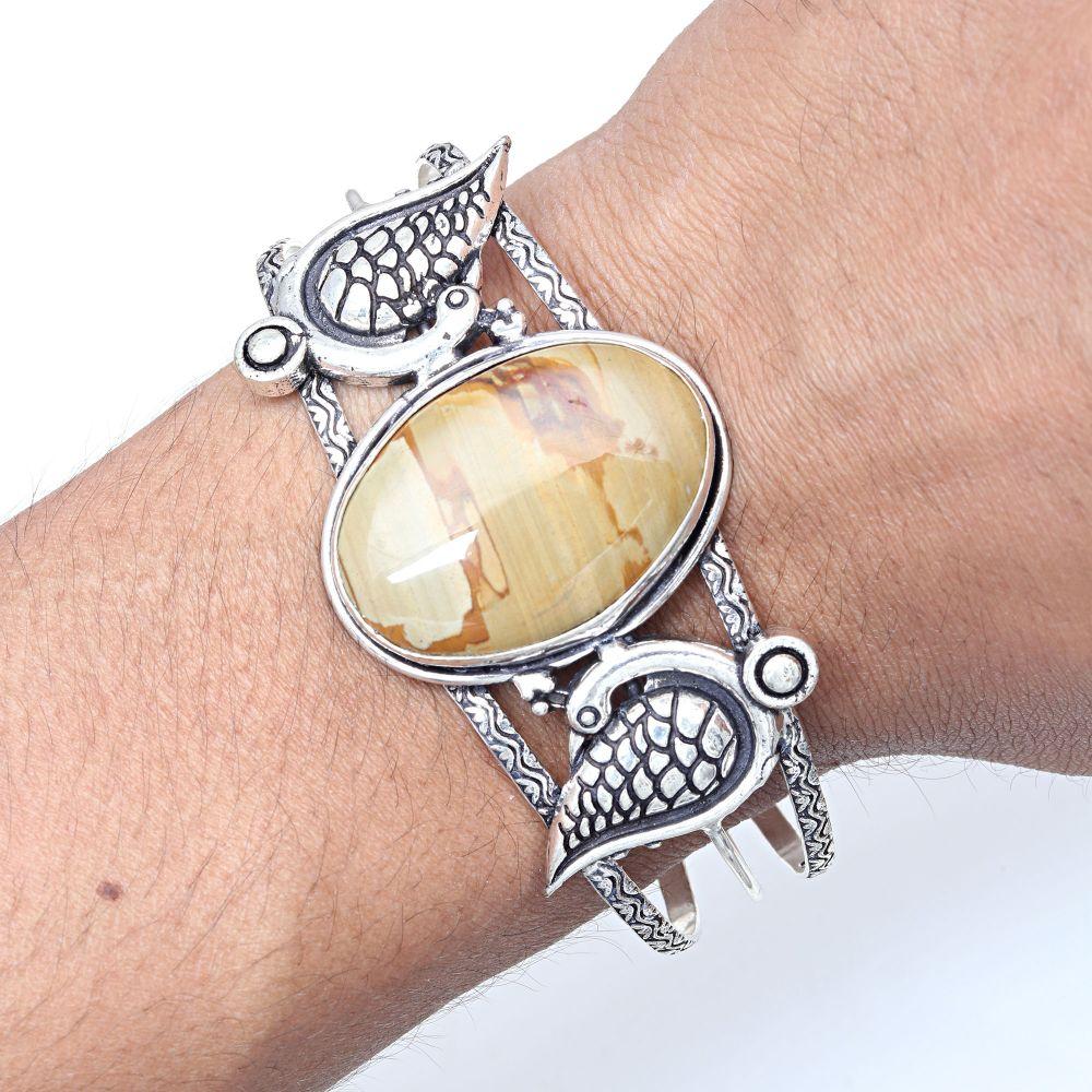 Amrican Jasper Gemstone Handmade Silver Jewelry Cuff Bracelets 7''Adjustable