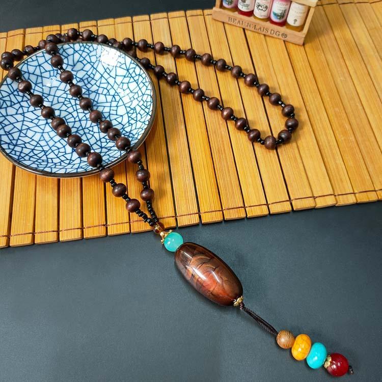 New retro ethnic style safety buckle sweater chain cotton and linen clothing accessories long necklace women