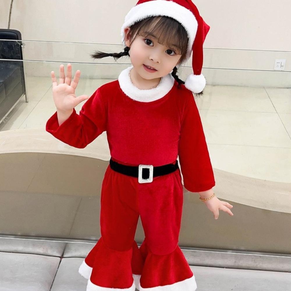 Red Santa Claus Children Christmas Clothes Cosplay Xmas Suit Wear  Girls Toddler