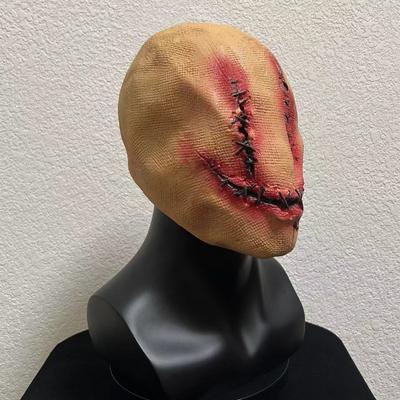 A Terrifying Half-faced Female Ghost Headgear with a Sack, a Scary Decoration and Atmosphere Prop In a Haunted Room