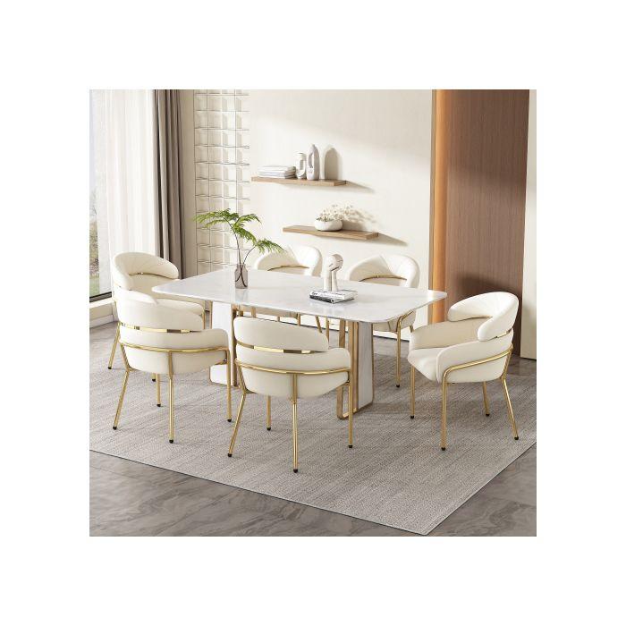 Chaise de salle à manger - MUVOE - Pièce unique - Velours beige - Pieds métalliques - Style élégant