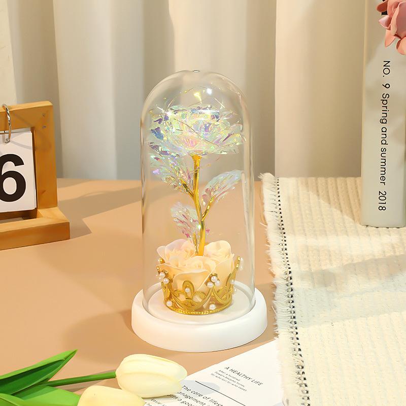 Gold Foil Flower Night Light Rose Ornament Creative Immortal Flower Glass Cover Lamp Mother's Day Gift Setting
