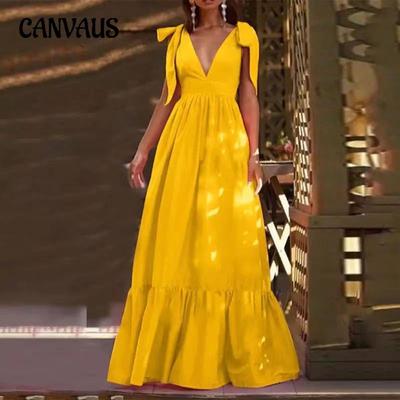 Vestidos de mujer nuevos de primavera y verano con escote en V profundo, sexys, sin espalda, con tirantes y cuello halter