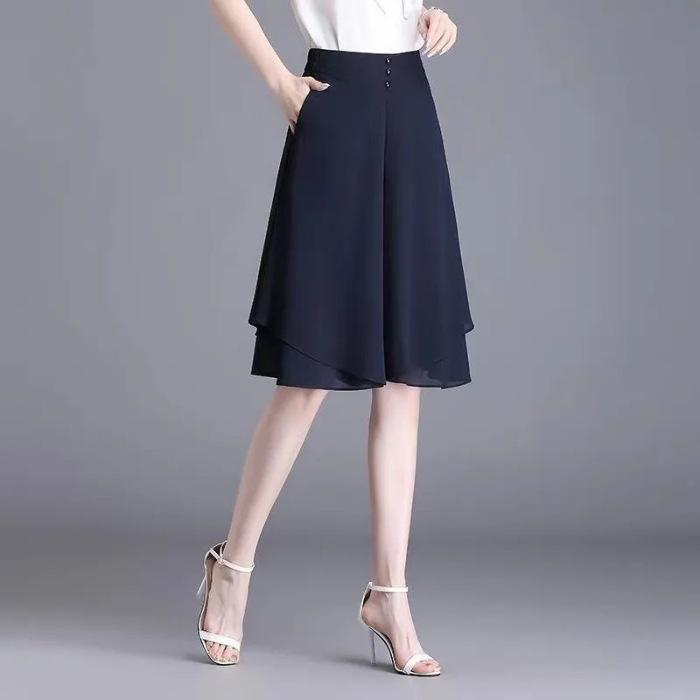 Women's Summer Cropped Skirts and Shorts Lightweight Commuter Wide-Leg Chiffon Pants