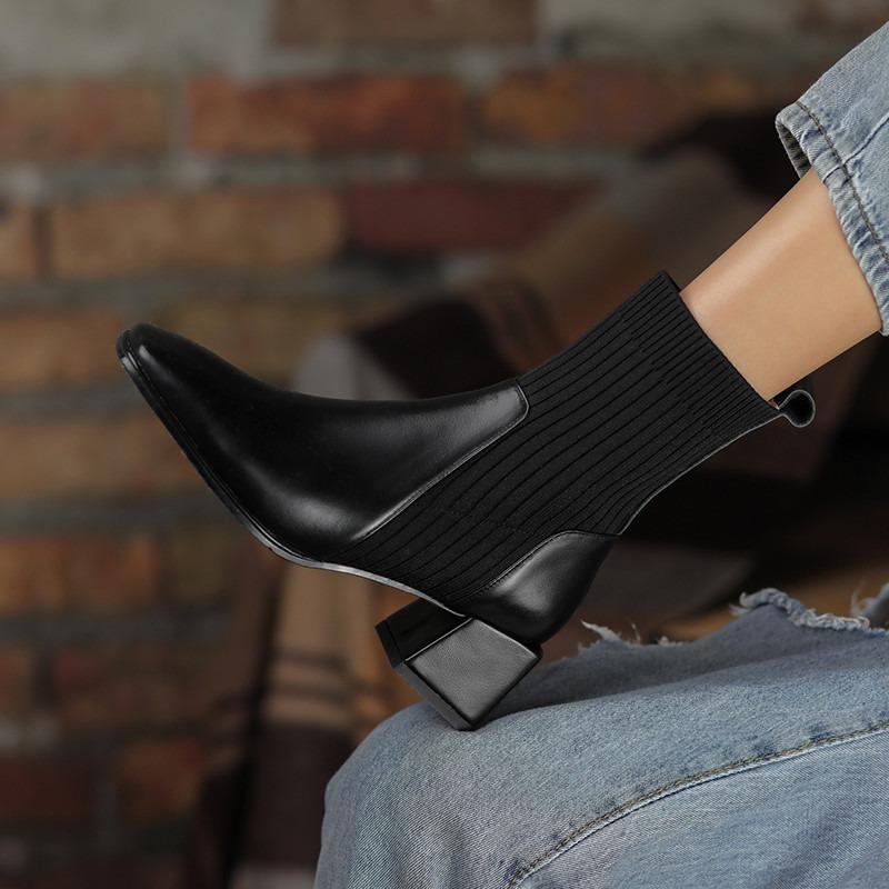 Autumn Winter Knitted Boots Women New High Socks Shoes Women Fashion Slip on High Heels Retro Elastic Botas De Mujer