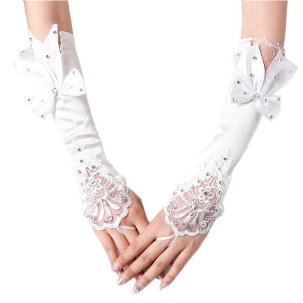 Bead Detailing Wedding Bridal Gloves Lace Embroidery Bridal Arm Sleeves  Wedding Accessories