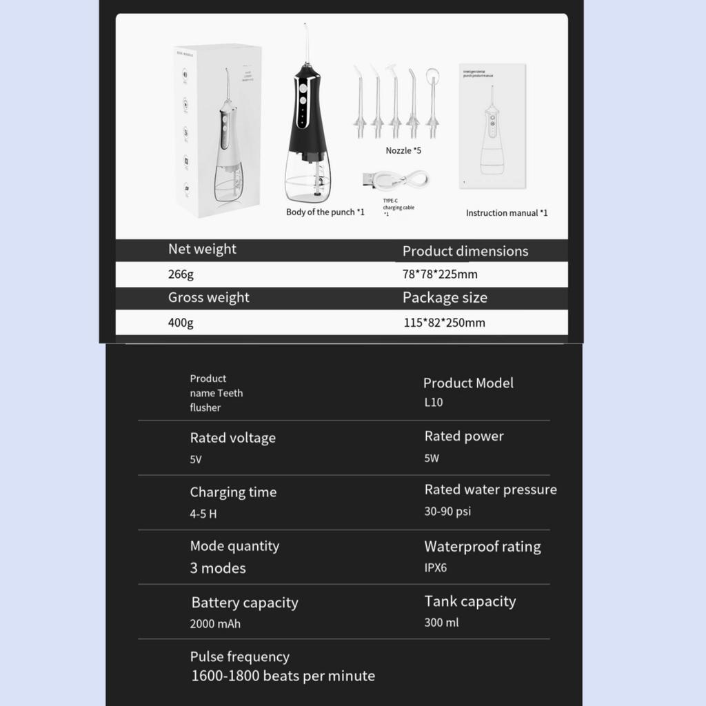 Household Electric Water PickusbCharging5Nozzle300mlLarge Capacity Water Tank2000mAhBattery