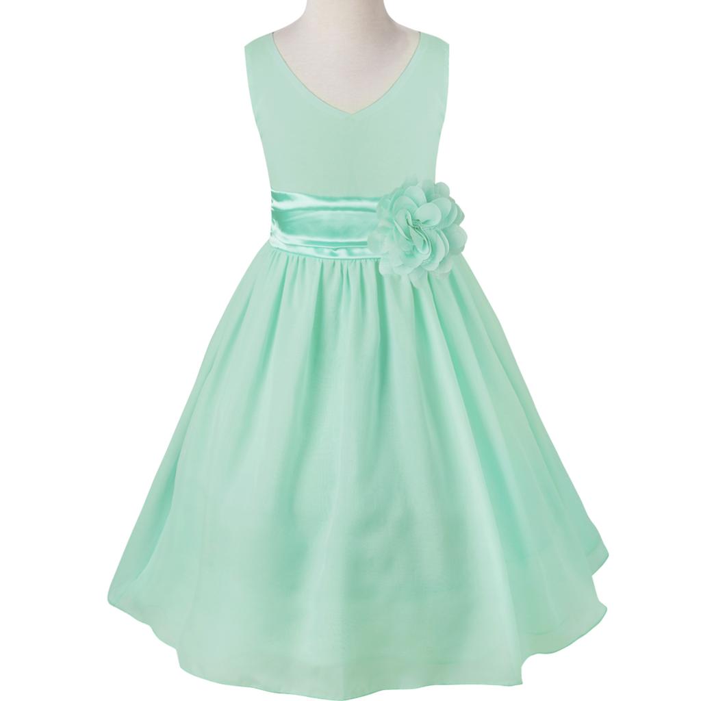 Dětské velké dívčí asymetrické volánky Květinové dívčí šaty Venkovní svatební šifonové šaty pro družičku