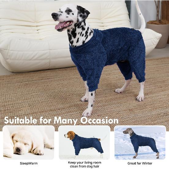 Dog Winter Coat,4-Legged Onesie Jumpsuit Warm Fleece Dog Jacket, Soft Pullover Pajamas, Fullbody Pajamas Onesie for Small Medium Large Dogs Walking,