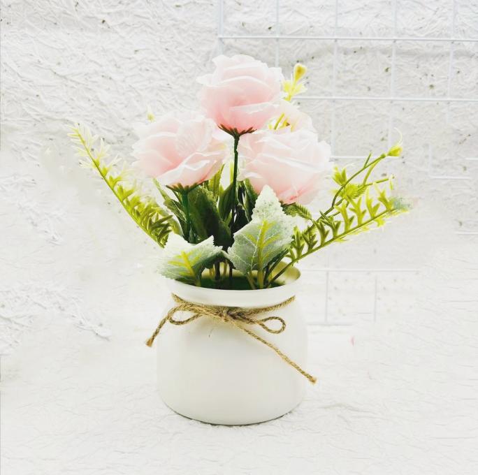 1pc Artificial Flower Potted Three Roses Small Flanged Bonsai Combination Simulated Plant Bonsai Home Decor Desktop Decoration