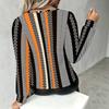 Plus Size Women V Neck Lantern Long Sleeve Top Color Block Print Slim Fit Casual Blouse