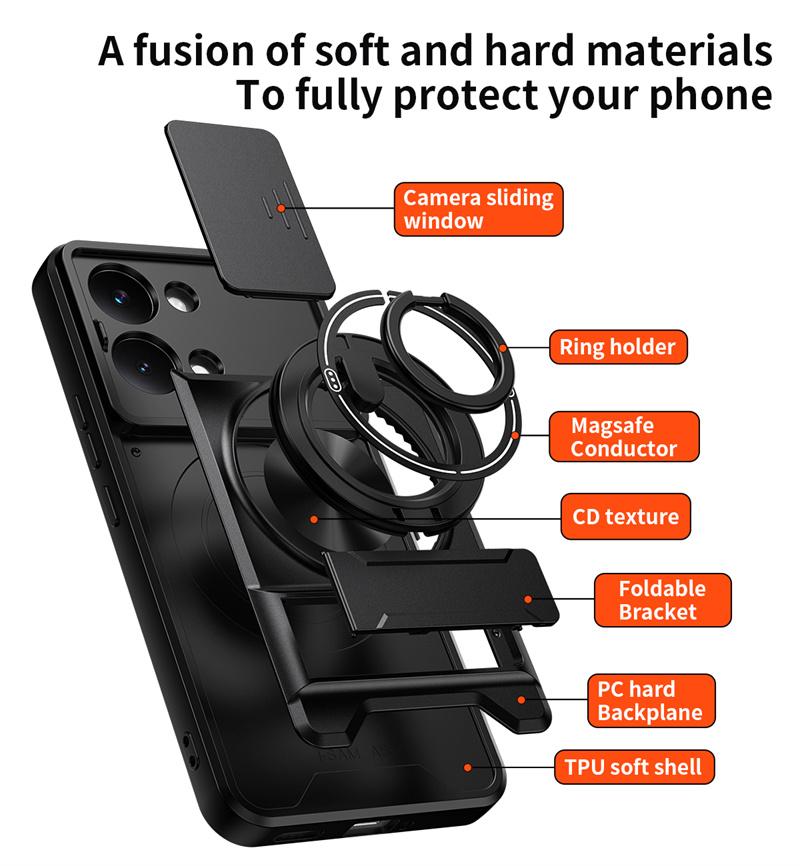 Für Poco X8 Pro Max 5G Hülle Armor Schieb-Objektivabdeckung Für Poko Little X8Pro Max X8ProMax Magnetischer Halter Ringständer Schutz Funda