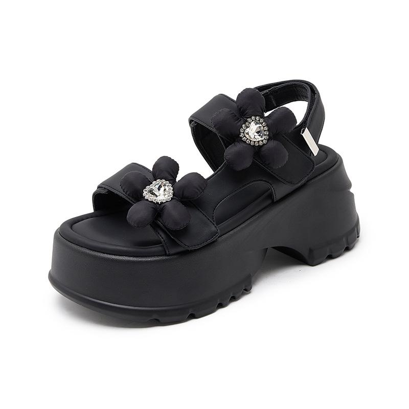 

Platform sandals women s summer 2025 new outer wear fashionable versatile muffin bottom stepping on shit feeling small man height women s shoes 39 чёрный