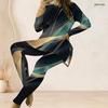 Women Plus Size Two Piece Set Round Neck Long Sleeve Colorful Splash Print Top And Long Pants