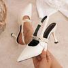 Fashion Sexy Pointed Toe Sling Back Pumps Women Patent Leather Thin Super High Heels Shoes Woman Classic Metal Decoration Office Shoes