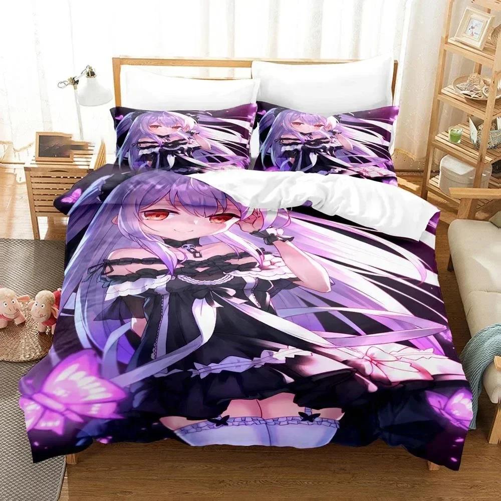 3D Uruha Rushia Anime Hololive Butterfly Girl Printed Bed Set Duvet Cover Pillowcase Bedding Set Linen Sheet Quilt Cover Size