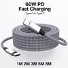 USB C 60W 8m 5m 3m 2m 1m Typ C Kabel Schnelllade PD Kabel Datenübertragung C zu C Ladekabel Für Samsung S21 iPhone Xiaomi