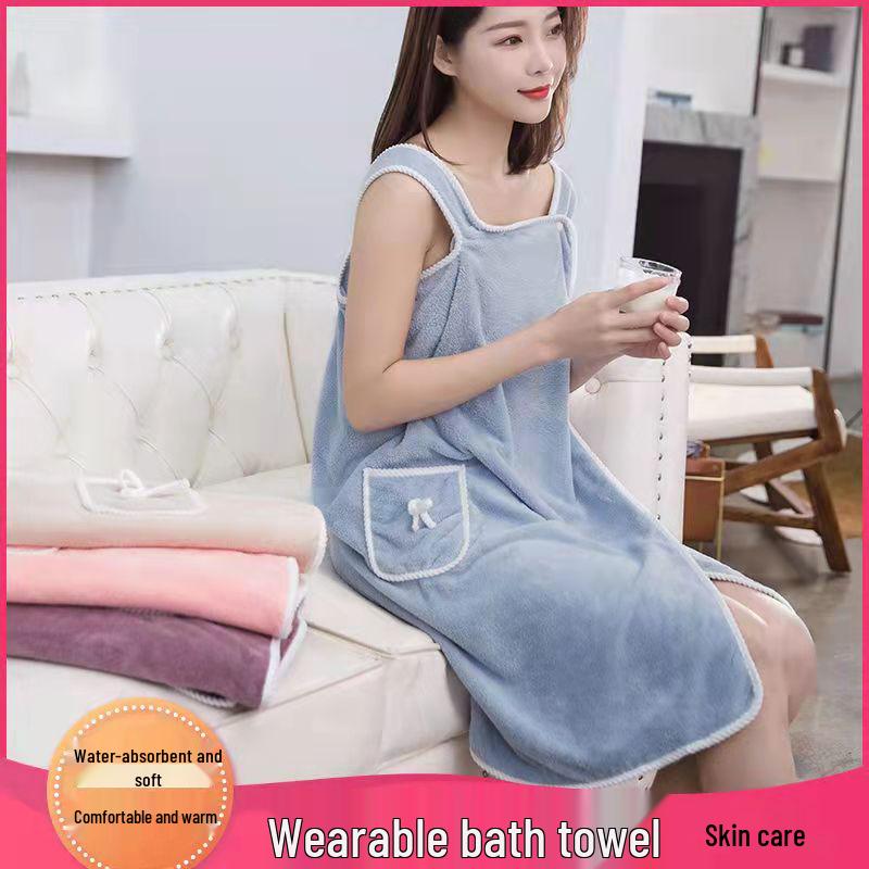 Women's Coral Fleece Wearable Bath Towel - Absorbent, Thick, No-Shed Bath Skirt Robe