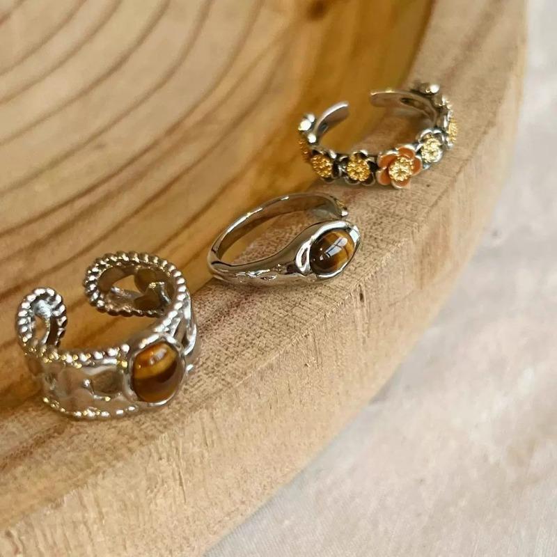Vintage Ladd Tiger's Eye Open Ring Adjustment Women's Niche Design Index Finger Advanced Heavy Industry Oval Personality Ring