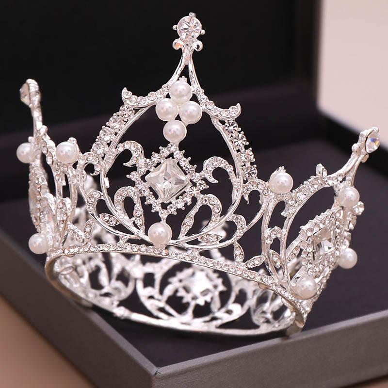 Luxury Large Full Circle Rhinestones Queen Princess Tiara And Crown Pearl Bride Headpiece Wedding Hair Jewelry Accessories