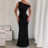 Women's Casual Fashion Slant Shoulder Collar Pleated Sleeveless Dress