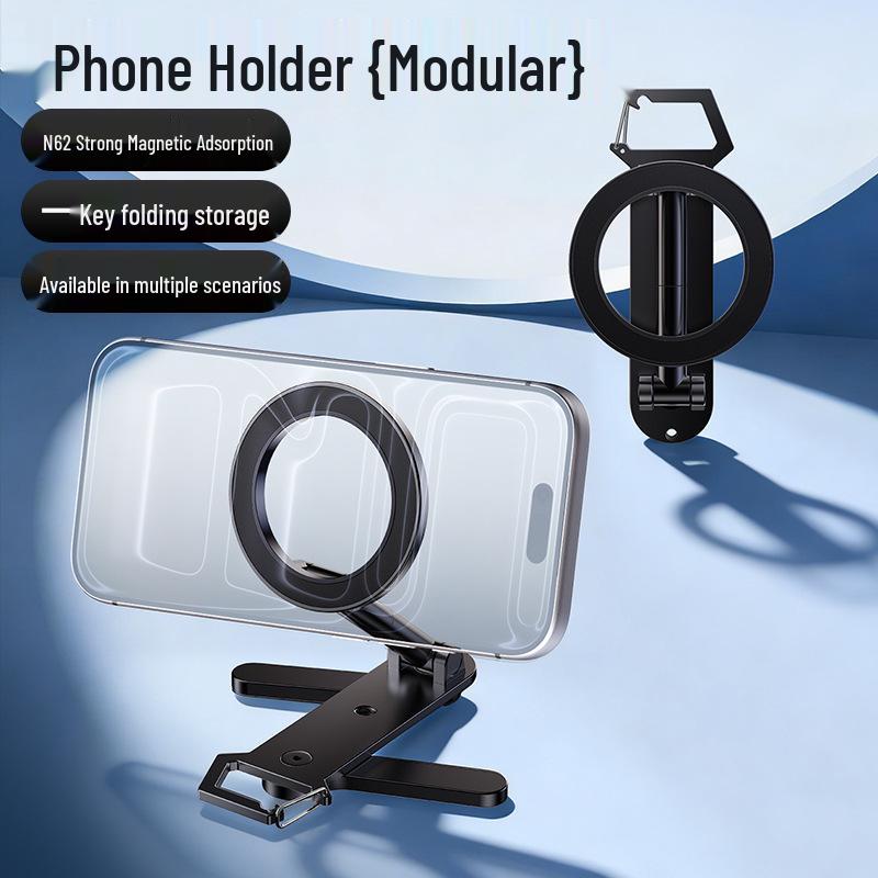 Dual-Sided Magnetic Phone Holder: Foldable 360° Rotation Metal Stand for Travel & Desktop