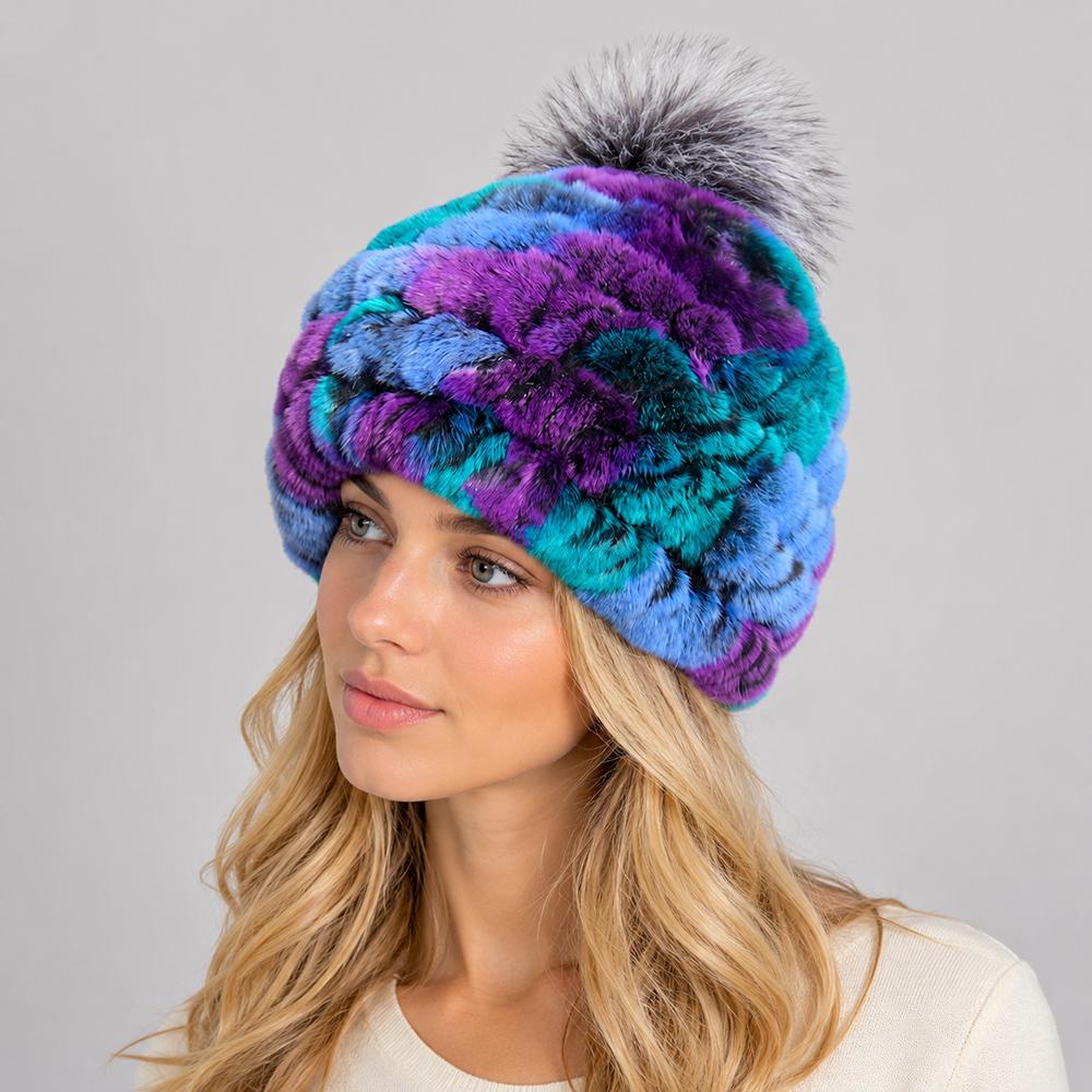 New Luxury Knitted Real Genuine Fox Fur Hats Women Beanies Solid Rex Rabbit Fur Caps Winter Lady Party Fashion Fur Hat Skullies