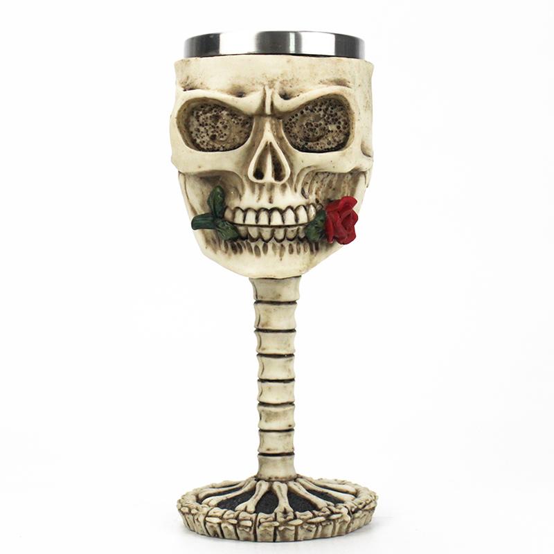 Gothic Goblet 3D Viking Stainless Steel Resin Skull Wine Goblet Dragon Claw Skeleton Spine Whiskey Cup Wine Glass for Halloween