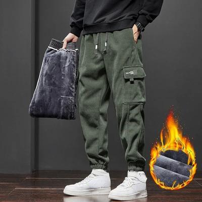 Y2k Vintage Baggy Pants Winter Thicken Warm Pants for Mens Fleece Cargo Ankle-length Joggers Harem Pants Oversize Trousers