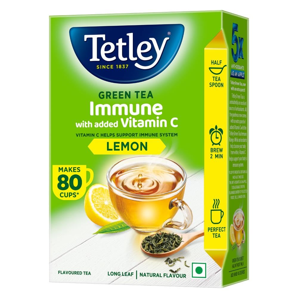 

Чай зеленый Tetley со вкусом лимона 100 г Иммунный с добавленным витамином C На 80 чашек Богат антиоксидантами