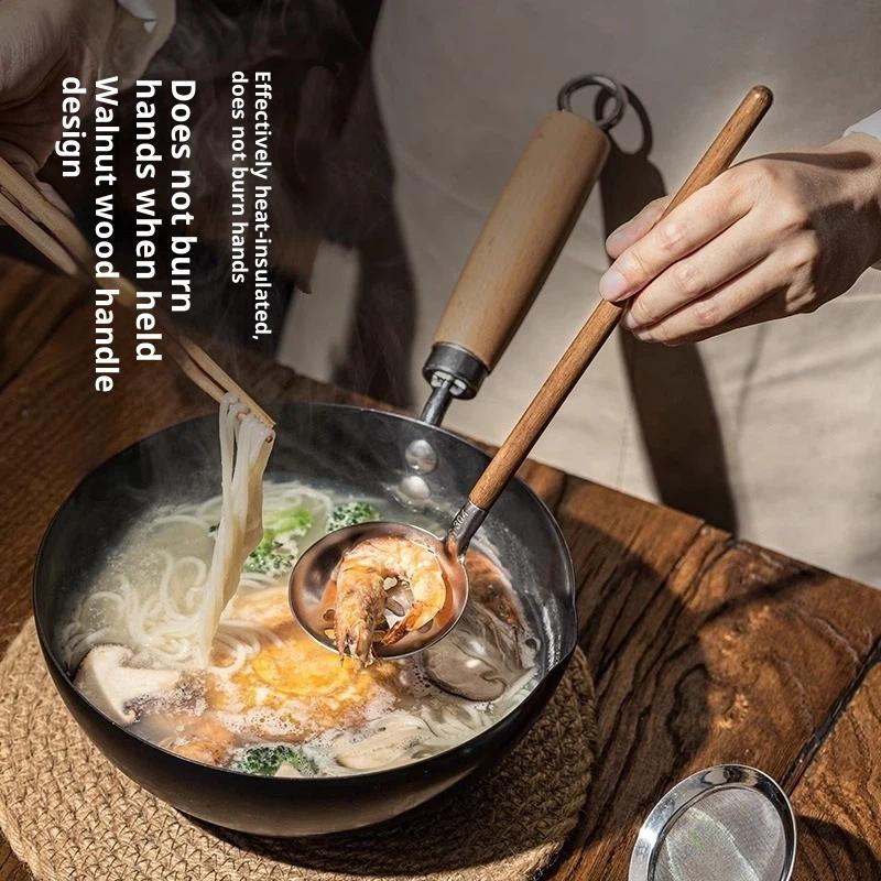 Walnut Handle Kitchen Tool 304 Stainless Steel Spatula Spoon Oil Filter Colander Kit Gadgets Anti-Scalding Cookware For Service