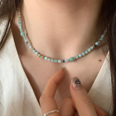 Green Grass Natural Stone Beaded Necklace Female Fresh Natural Fashion Temperament Elegant Exquisite Versatile Neck Chain Collarbone Chain