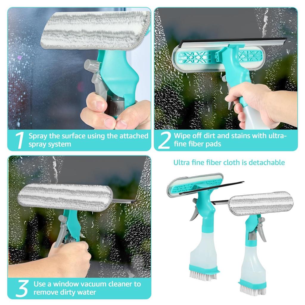 Professional Window Squeegee Kit - All-in-One Glass Cleaner Tool with Spray Bottle for  Mirror, Car Windshield & Countertops