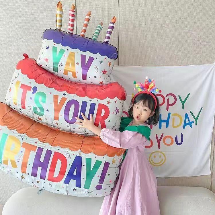 Colorful Three-Layer Cake Balloon - Birthday Party & Photo Prop Decoration