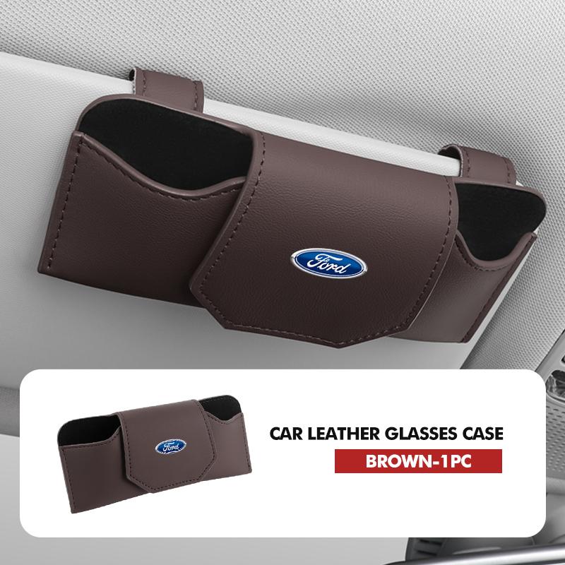 Car Clip On Glasses Case Leather Anti Scratch Visor Holder For Ford Focus mk2 mk3 mk4 Fiesta Ranger Mondeo S-MAX Kuga