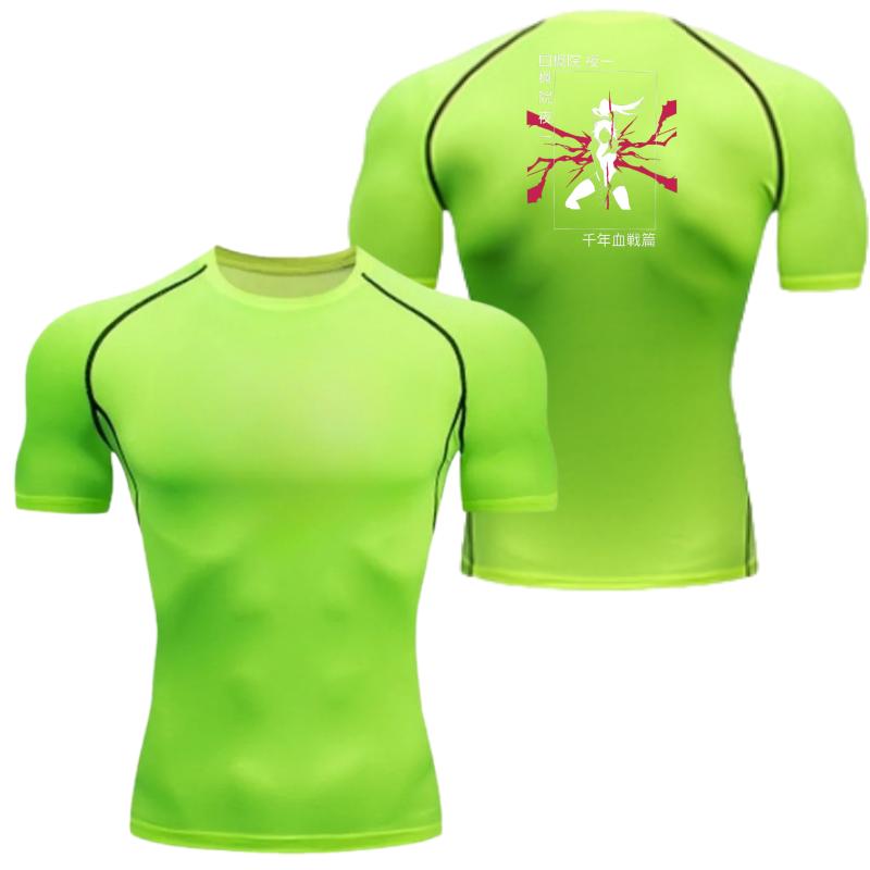 Men Short-Sleeve Compression T-Shirt Breathable Quick-Drying Elasticity Spider Bleach Print Running Cycling Gym Workouts Shirts