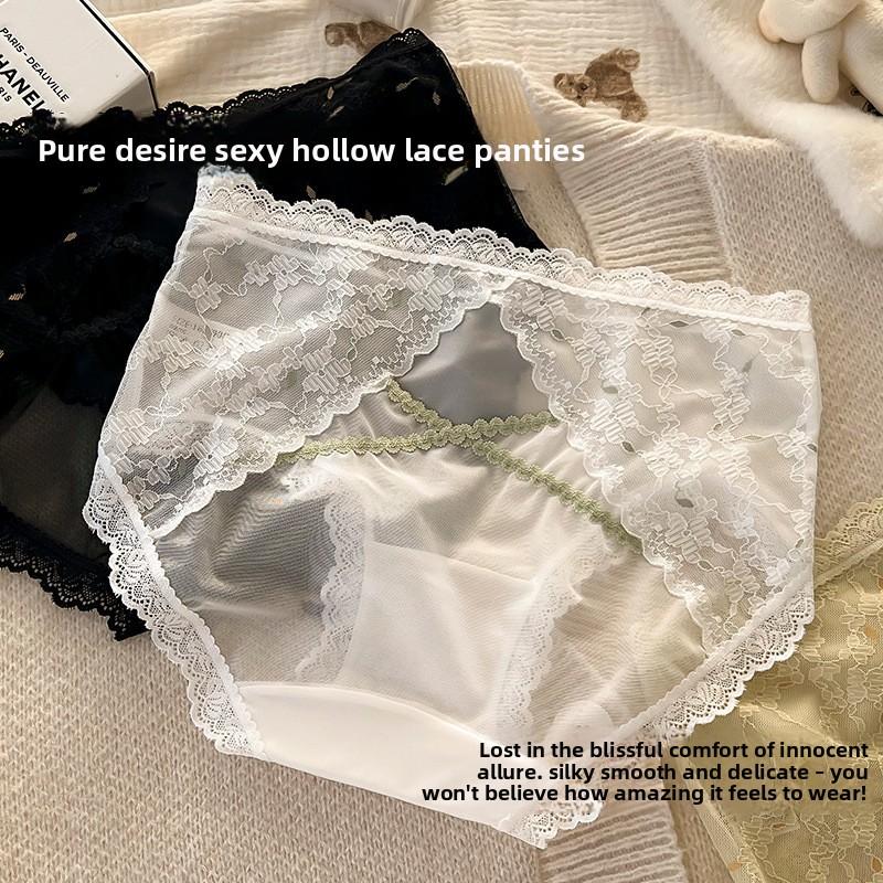 Ladies Summer Thin Style Pure Desire Lace Sexy Hollow Waist Pure Cotton Extension Crotch Triangle Briefs