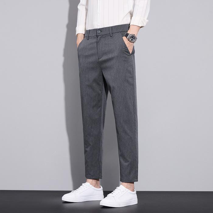 Pantaloni Casual de Primăvară pentru Bărbați, Slim-Fit, cu Dungi, Lungime Nouă Puncte